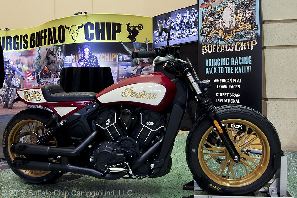 A custom Indian Scout Sixty being given away through the Buffalo Chip's Moto Stampede Bike Giveaway