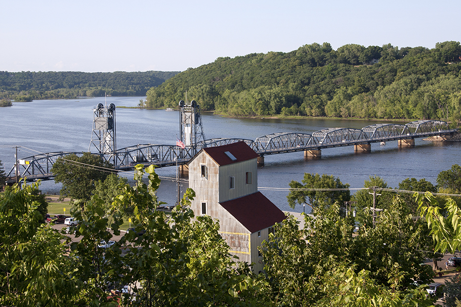 Looking down over the St. Croix River from Stillwater, Minnesota