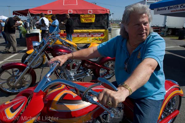 Donnie Smith on one of his customs at his in field Speedway venue during Bike Week in Daytona Beach, FL, USA. March 8, 2007. Photography ©2007 Michael Lichter. Copyright: ©2007 Michael Lichter