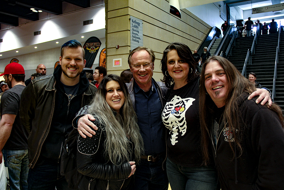 Sturgis Buffalo Chip president Rod Woodruff with the Jasmine Cain band at the 2019 Donnie Smith Bike & Car Show
