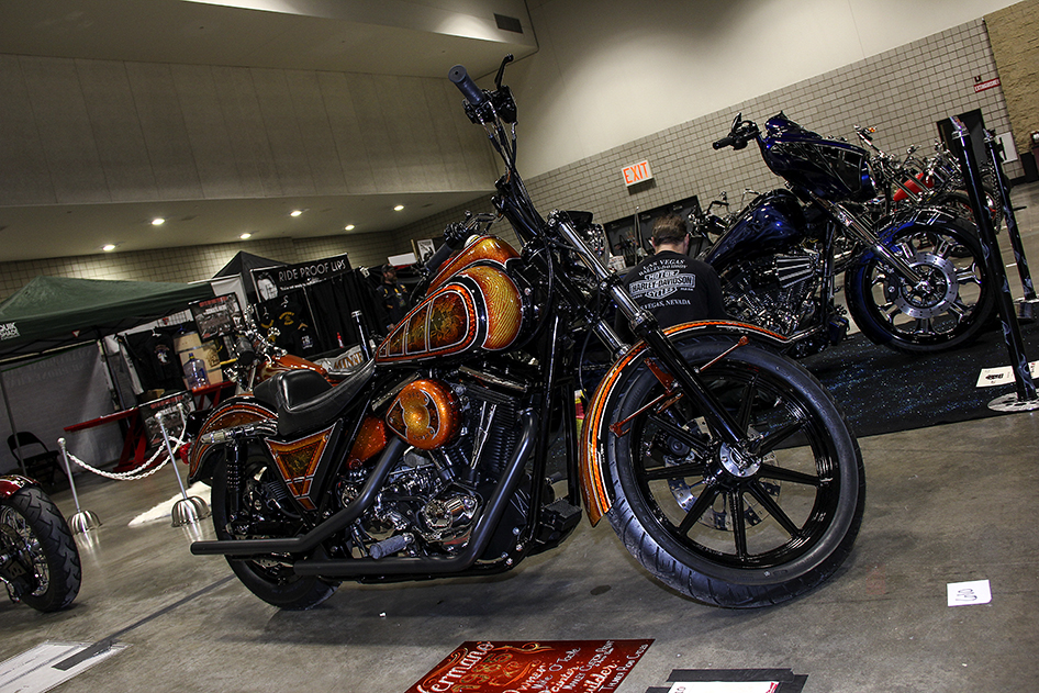 Many styles of cool paint on Joe Manley's FXR at the 2019 Donnie Smith Bike & Car Show
